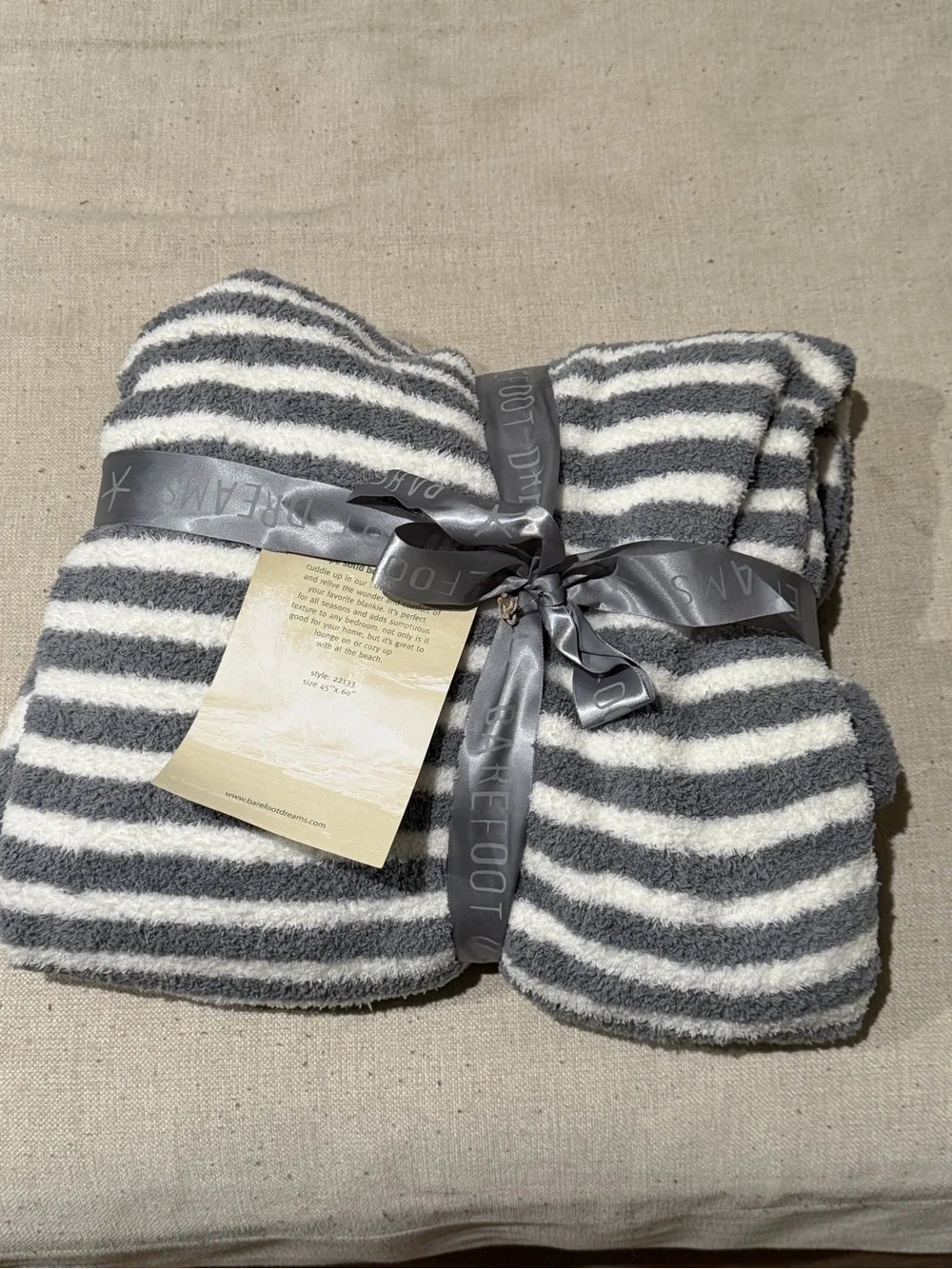 Barefoot Dreams Gray and White Striped Cozy Throw